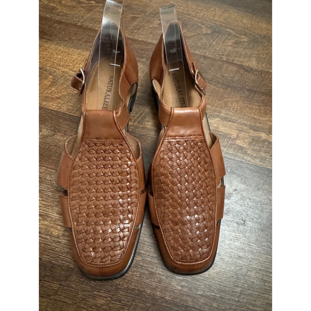 Naturalizer Women's 11 Brown Leather Woven Fisherman Sandals Huarache Shoes